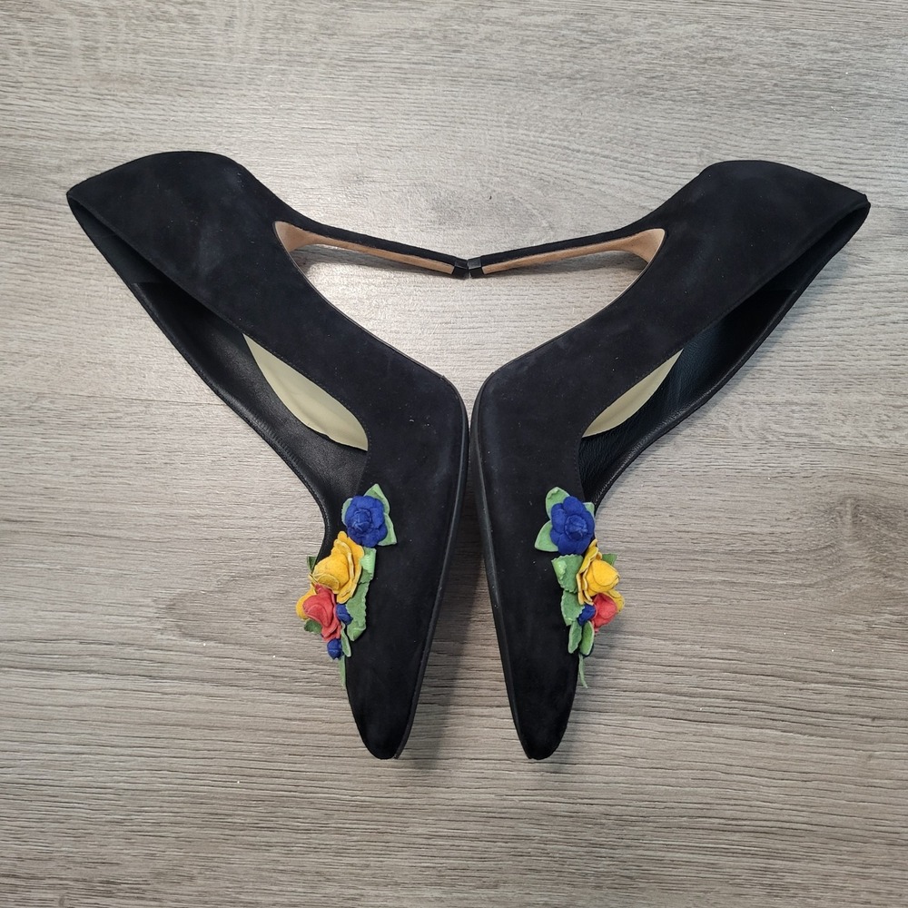 Sarah Flint Perfect Pump 100 Black Suede Floral Applique Heels Women US 8.5 38.5 - Picture 8 of 10